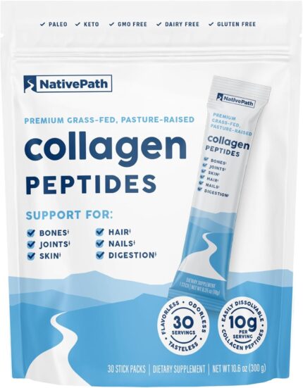 NativePath Collagen Peptides Protein Stick Packs - Hydrolyzed Type 1 &