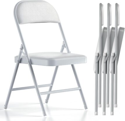 Nazhura 4 Pack Folding Chairs with Padded Cushion and Back, Khaki