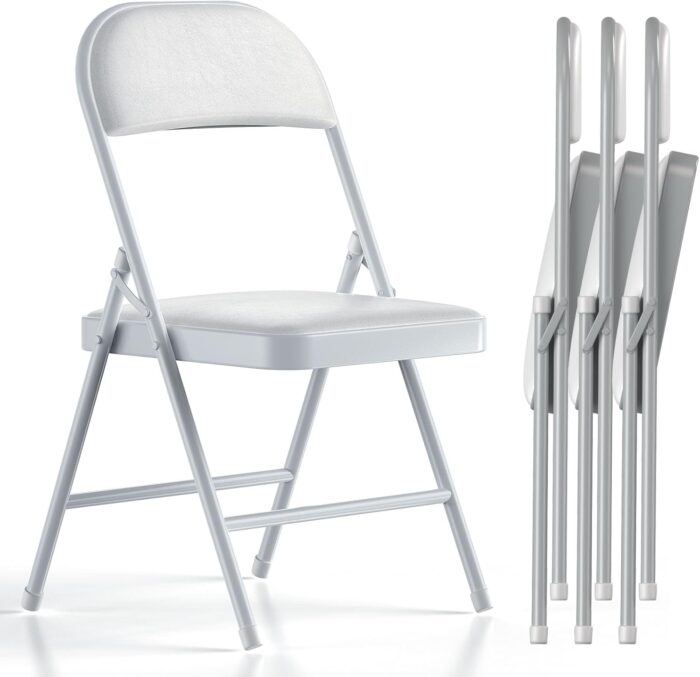 Nazhura 4 Pack Folding Chairs with Padded Cushion and Back, Khaki