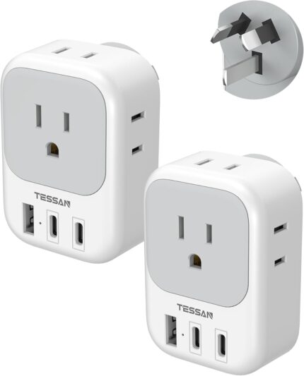 New Zealand Power Adapter 2 Pack, TESSAN Adaptor for Australia with 4