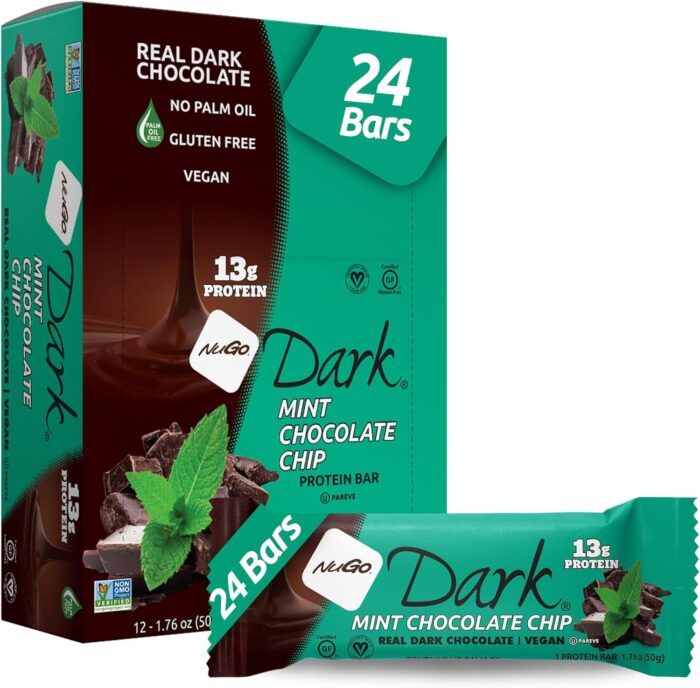 NuGo Dark Mint Chocolate Chip, 13g Protein Bar, Vegan, Gluten Free,