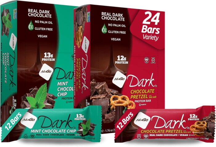 NuGo Dark Variety - Chocolate Pretzel 12 Bars & Mint Chocolate Chip 12