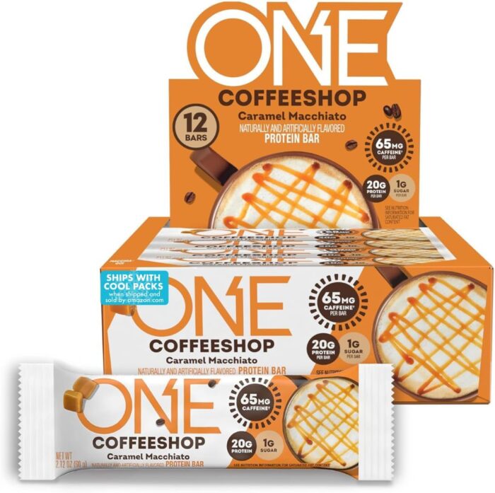 ONE Coffee Shop Caffeinated Protein Bars, Caramel Macchiato, Gluten