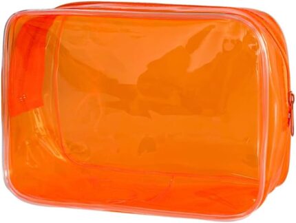 Orange Cosmetic Makeup Bag, 7"x2.3"x4.7" Size TSA Approved Toiletry