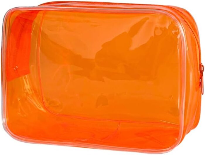 Orange Cosmetic Makeup Bag, 7"x2.3"x4.7" Size TSA Approved Toiletry