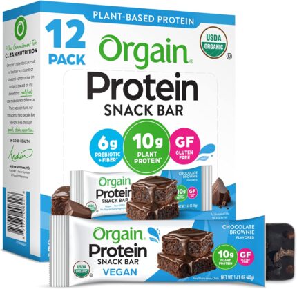 Orgain Organic Vegan Protein Bars, Chocolate Brownie - 10g Plant Based