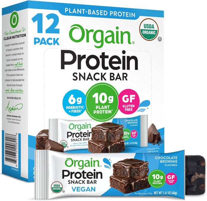Orgain Organic Vegan Protein Bars, Chocolate Brownie - 10g Plant Based
