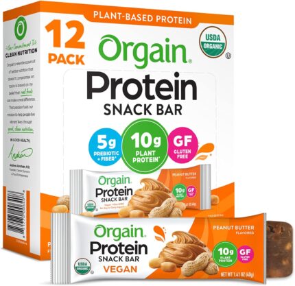 Orgain Organic Vegan Protein Bars, Peanut Butter - 10g Plant Based