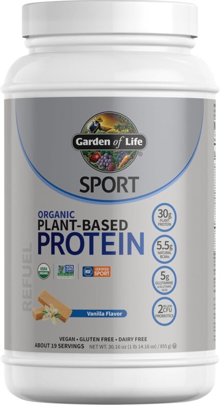 Organic Vegan Vanilla Protein Powder with Probiotics, BCAAs, 30g Plant