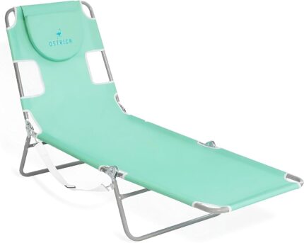 Ostrich Folding Beach Lounge Chair, Reclining Outdoor Chaise Lounger,