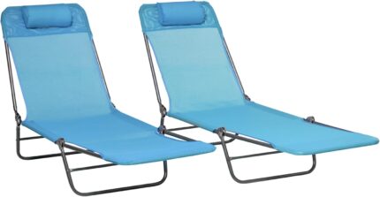 Outsunny 2 Piece Folding Chaise Lounge Chairs, Pool Sun Tanning Chairs