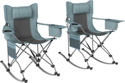 Outsunny Folding Rocking Camping Chairs for Adults, Portable Outdoor
