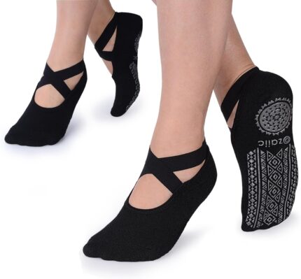 Ozaiic Yoga Socks for Women Non-Slip Grips & Straps, Ideal