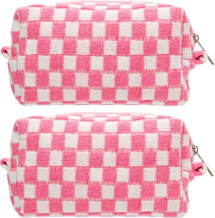 PAZIMIIK Checkered Makeup Bag for Purse Portable Zipper Make Up Pouch