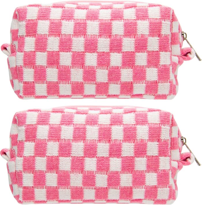 PAZIMIIK Checkered Makeup Bag for Purse Portable Zipper Make Up Pouch