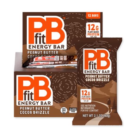 PBfit Peanut Butter Cocoa Drizzle Energy Bars, 12g Protein, 5g Fiber,