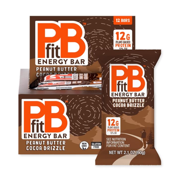 PBfit Peanut Butter Cocoa Drizzle Energy Bars, 12g Protein, 5g Fiber,