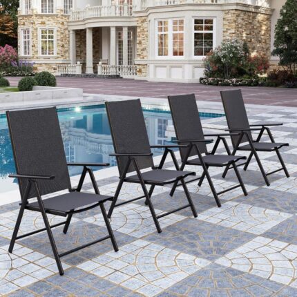 PHI VILLA Patio Folding Chairs Set of 4, Portable Outdoor Dining