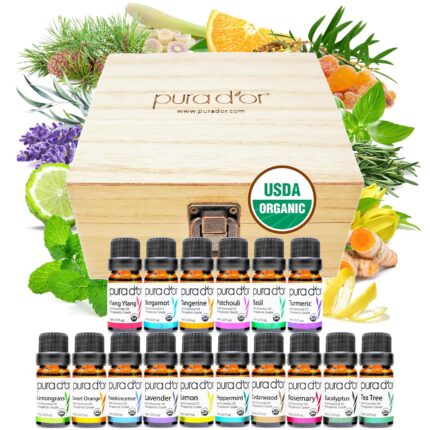 PURA D'OR Organic Sweet16 Essential Oils Set - 16x 10mL Wood Box