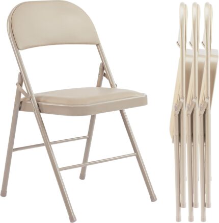 Pack of 4 (Fabric/Vinyl) Steel Frame Metal Foam Padded Folding Chairs,
