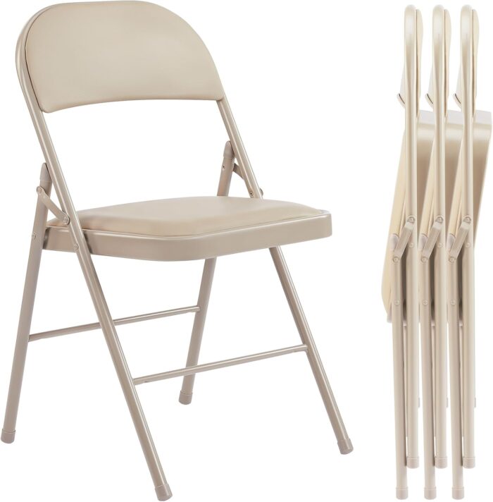 Pack of 4 (Fabric/Vinyl) Steel Frame Metal Foam Padded Folding Chairs,