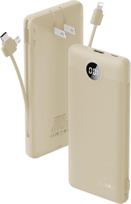 Portable Charger Built-in Cables and AC Wall Plug, USB C Power Bank