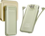 Portable Charger Power Bank with Built-in Cable & AC Plug, 10000mAh