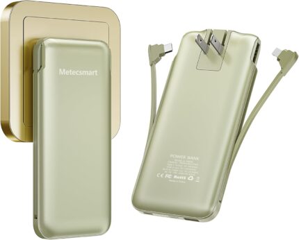 Portable Charger Power Bank with Built-in Cable & AC Plug, 10000mAh