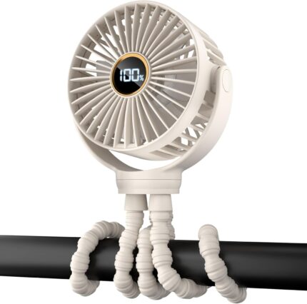 Portable Stroller Mini Fan, Small Rechargeable Personal Cooler w/ 360°