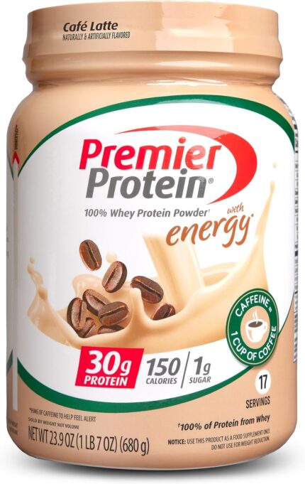 Premier Protein Powder, Cafe Latte, 30g Protein, 1g Sugar, 100% Whey