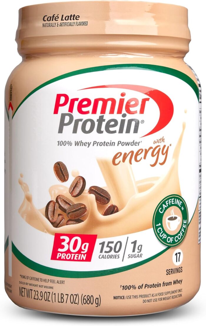 Premier Protein Powder, Cafe Latte, 30g Protein, 1g Sugar, 100% Whey