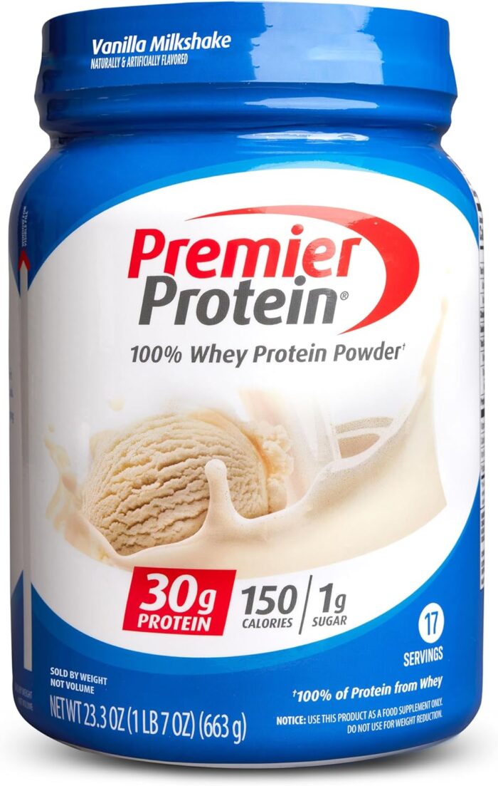 Premier Protein Powder, Vanilla Milkshake, 30g Protein, 1g Sugar, 100%