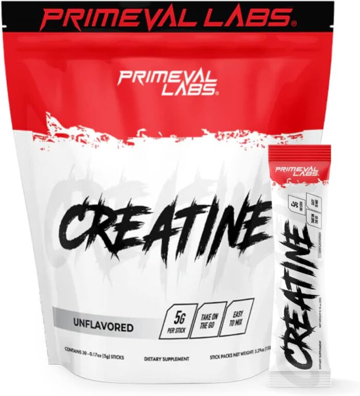 Primeval Labs Creatine Monohydrate Powder | On The Go Stick Packs |