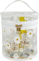 Printed Flowers Clear Cylinder Travel Makeup Bag,Portable Waterproof