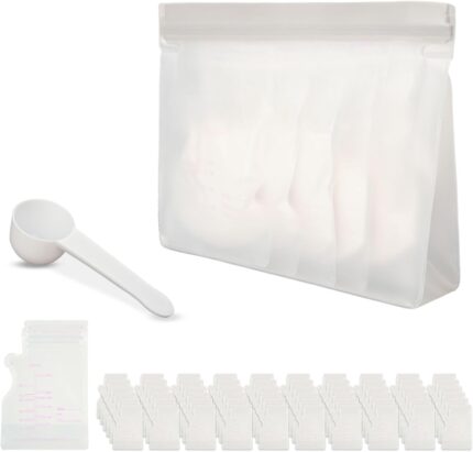Protein Powder Travel Container Set - 60 Disposable Bags with Storage