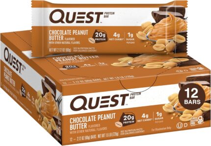 Quest Nutrition Chocolate Peanut Butter Bars, 20g Protein, 1g Sugar,