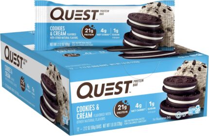 Quest Nutrition Cookies & Cream Protein Bars, 21g Protein, 1g Sugar,