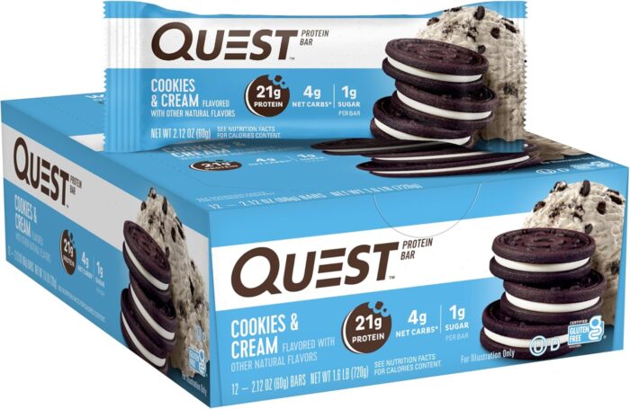Quest Nutrition Cookies & Cream Protein Bars, 21g Protein, 1g Sugar,
