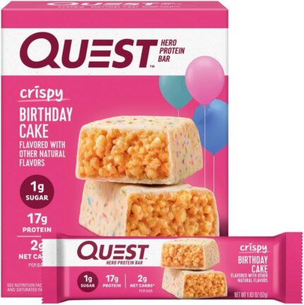 Quest Nutrition Crispy Birthday Cake Hero Protein Bar, 17g Protein, 1g