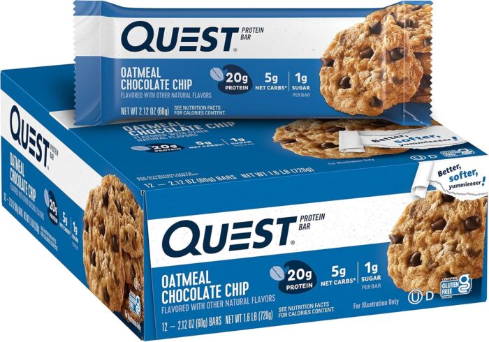 Quest Nutrition Oatmeal Chocolate Chip Protein Bars, 20g Protein, 1g