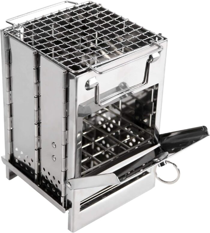 REDCAMP Wood Burning Folding Camp Stove Stainless Steel Grid, Portable