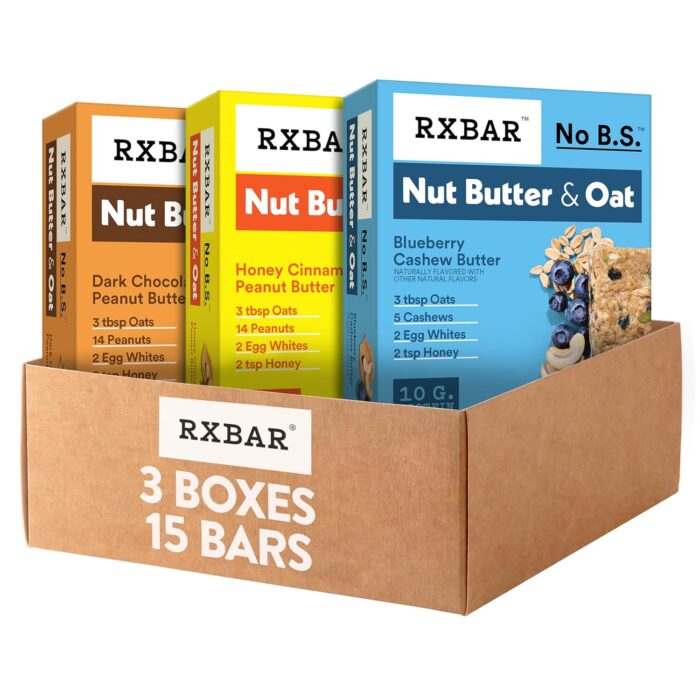 RXBAR Nut Butter and Oat Protein Bars, Snack Bars, Variety Pack (3