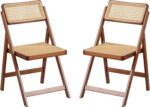 Rattan Folding Chairs, Modern Mid Century Dining Chairs Set of 2,