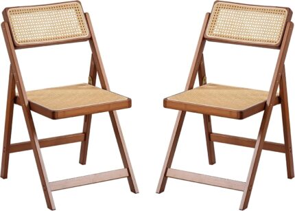 Rattan Folding Chairs, Modern Mid Century Dining Chairs Set of 2,