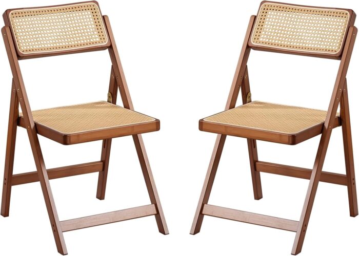 Rattan Folding Chairs, Modern Mid Century Dining Chairs Set of 2,