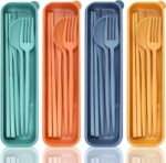 Reusable Travel Utensils with Case, 4 Sets Wheat Straw Portable