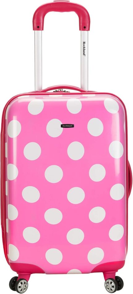 Rockland Laguna Beach Hardside Spinner Wheel Luggage, Pink Dots,
