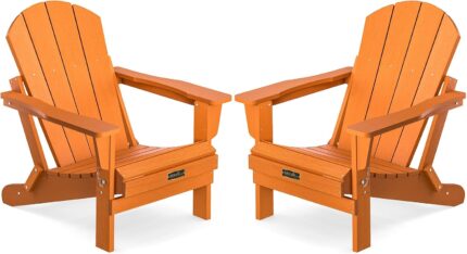 SERWALL Foldable Adirondack Chair Set of 2 for Patio Garden