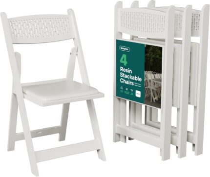 SIMPLEX White Stackable Folding Chairs, with Padded Seat & Mesh Back,