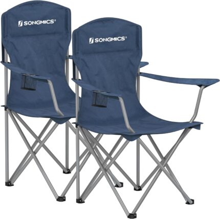 SONGMICS 2 Pack Folding Camping Chairs, Load 330 lb, Cup Holder and